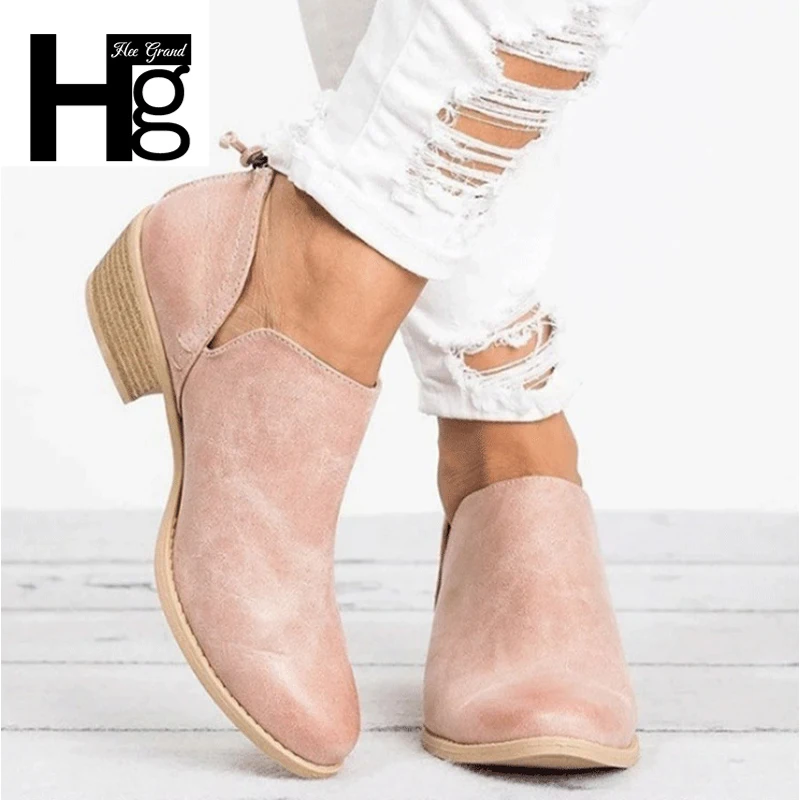 

HEE GRAND Women New Ankle Boots Slip-On Square Heel Platform Chelsea Boots for Spring&Autumn Female Flats Size 35-43 XWX6903
