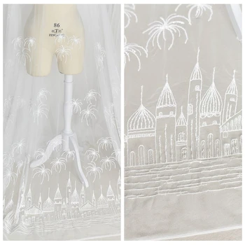 

135cm Wide Small Town Fireworks Exquisite Beaded Lace Fabric Skirt Mesh Wedding Veil Diy Handmade Full Dress Clothing Decoration