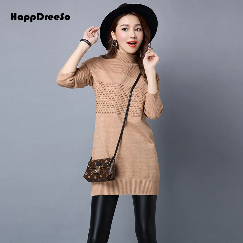 2018 Korean Autumn Winter Sweater Dress Turtleneck Long Sleeve Sexy Elegant Knitted Mini Dress Pullover Chandail
