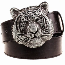 Wilden persönlichkeit herren gürtel tiger kopf muster metall schnalle männlichen ledergürtel western-cowboy-stil gürtel geschenk für männer