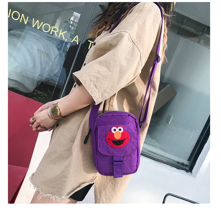 شارع سمسم إلمو كوكي الوحش قماش رسول الكتف Crossbody حقيبة جيب للهاتف الخليوي لطيف الكرتون محفظة للطفل فتاة