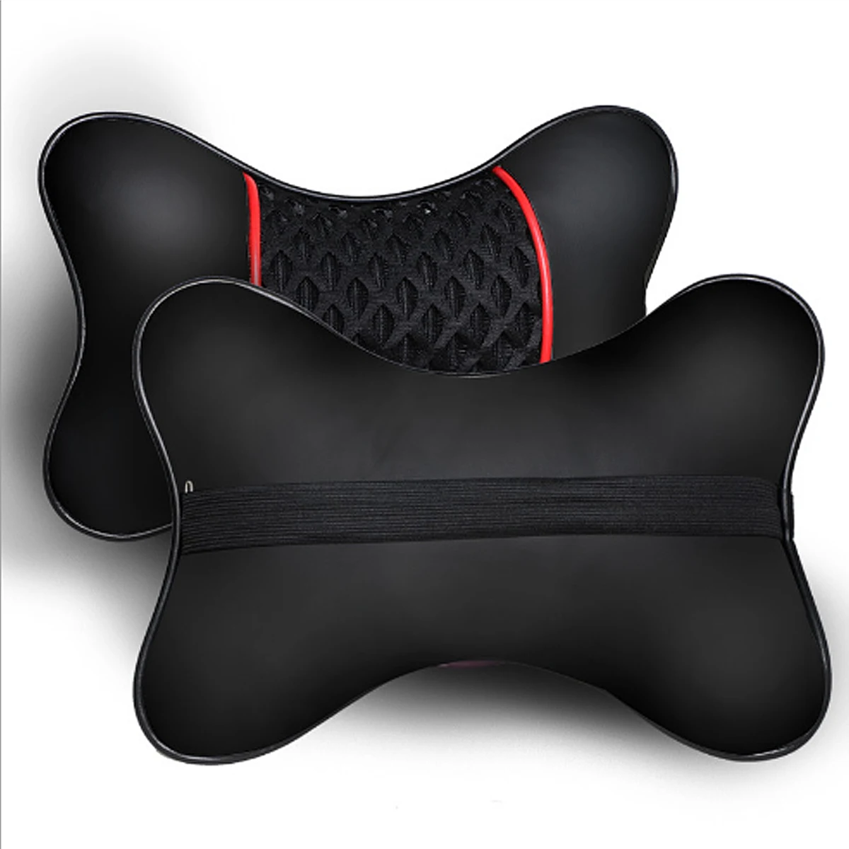  2Pcs PU Leather Knitted Car Pillows Headrest Neck Rest Cushion Support Seat Accessories Auto Black 