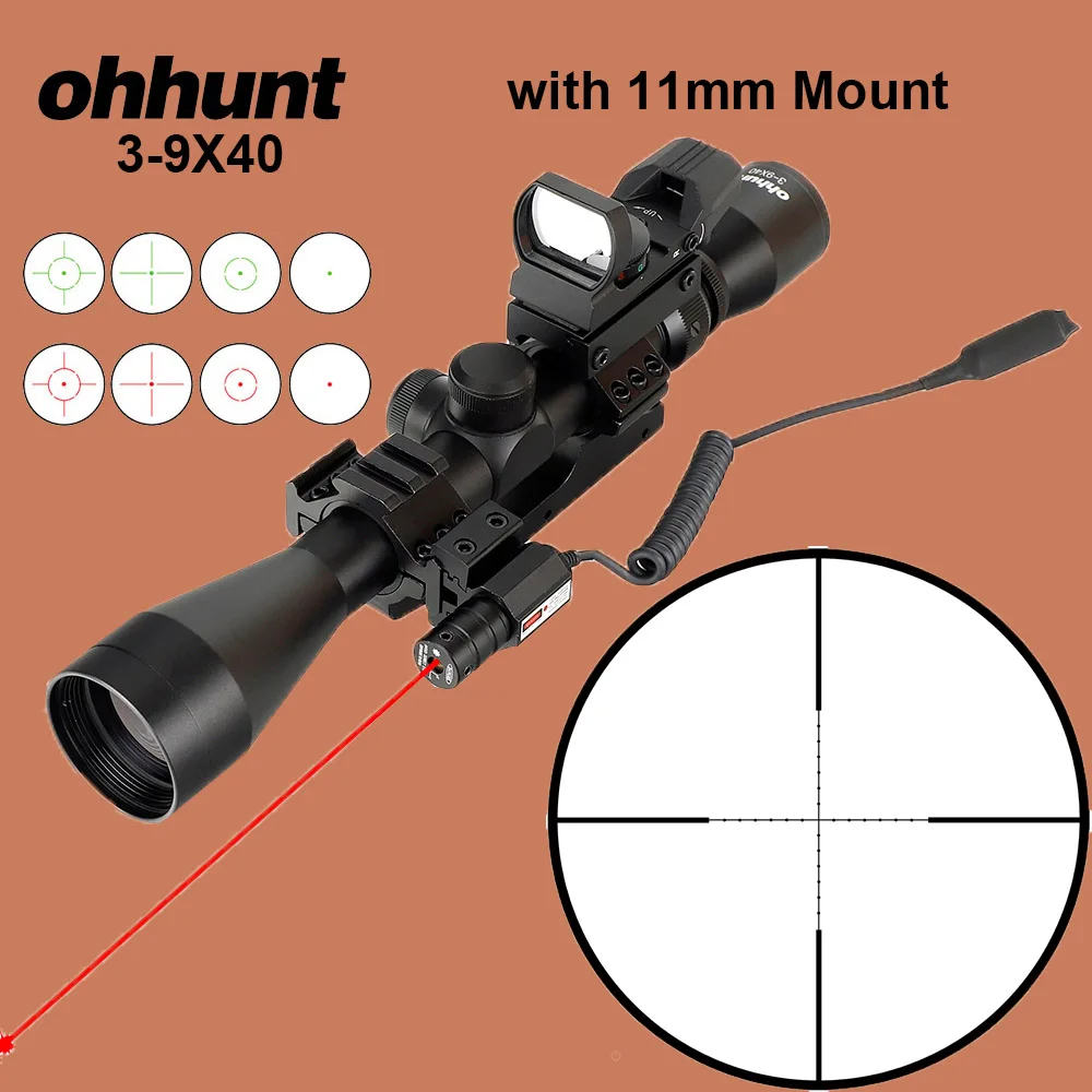 Ohhunt тактический прицел 3-9X40 проволока сетка или Mil точка оптический прицел с голографической 4 Сетка Красный точка красный лазерный прицел - Цвет: Com Scope 11mm