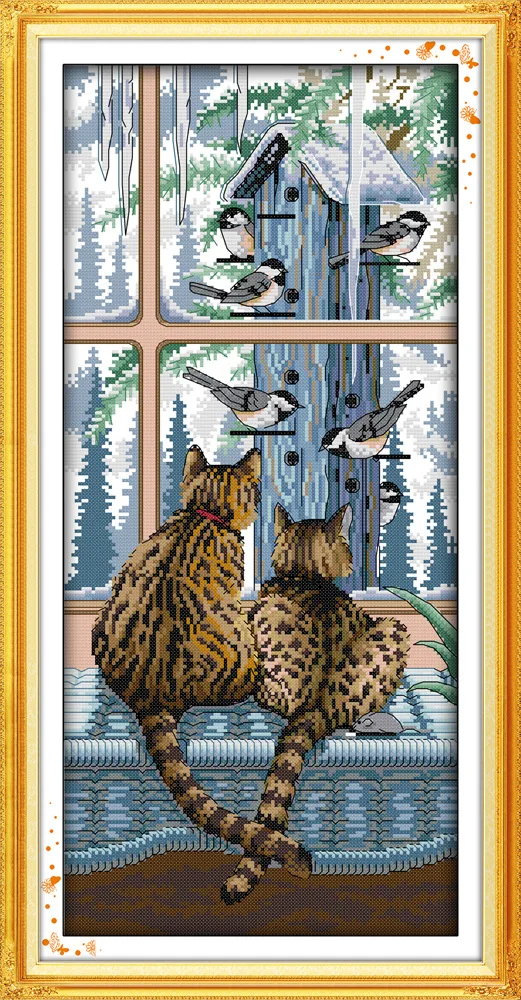 

Two cats Look at each other Printed Canvas DMC Counted Chinese Cross Stitch Kits printed Cross-stitch set Embroidery Needlework