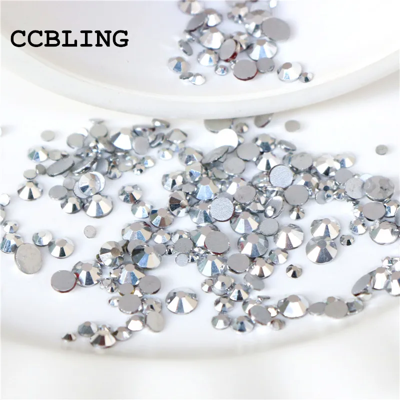 

Silver ss4-ss16 Mix Sizes 1000pcs/bag Non Hotfix Flatback Nail Rhinestoens For Nails 3D Nail Art Decoration Gems