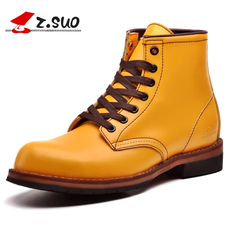

Z. Suo 2017 Atutumn Men's Tooling Boots Fashion Round Toe Lace Up Martin Boots British High Top Genuine Leather Man Army Boots