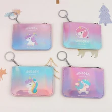 1 шт. милый красочный Волшебный Единорог Лазерная монета-кошелек с застежкой-молнией сумки для монет сменный мешочек брелки канцелярская карточка держатели