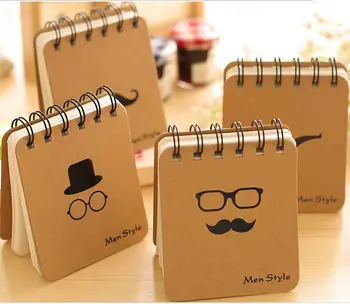 

1pcs/lot NEW Novetly Vintage Mustache series Kraft paper notebook DIY Men style blank notebook spiral scratch book Zakka