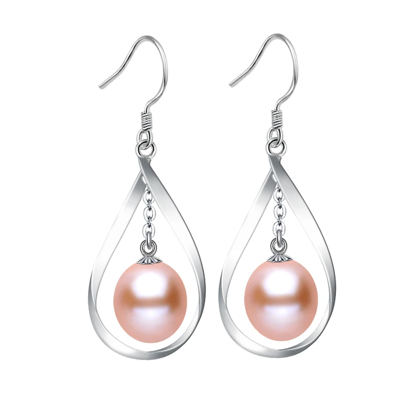 Женские серьги-капли из натурального пресноводного жемчуга с высоким блеском АААА, модные серебряные свадебные ювелирные изделия из гипоаллергенного сплава, новинка, с коробкой - Цвет камня: pink pearl