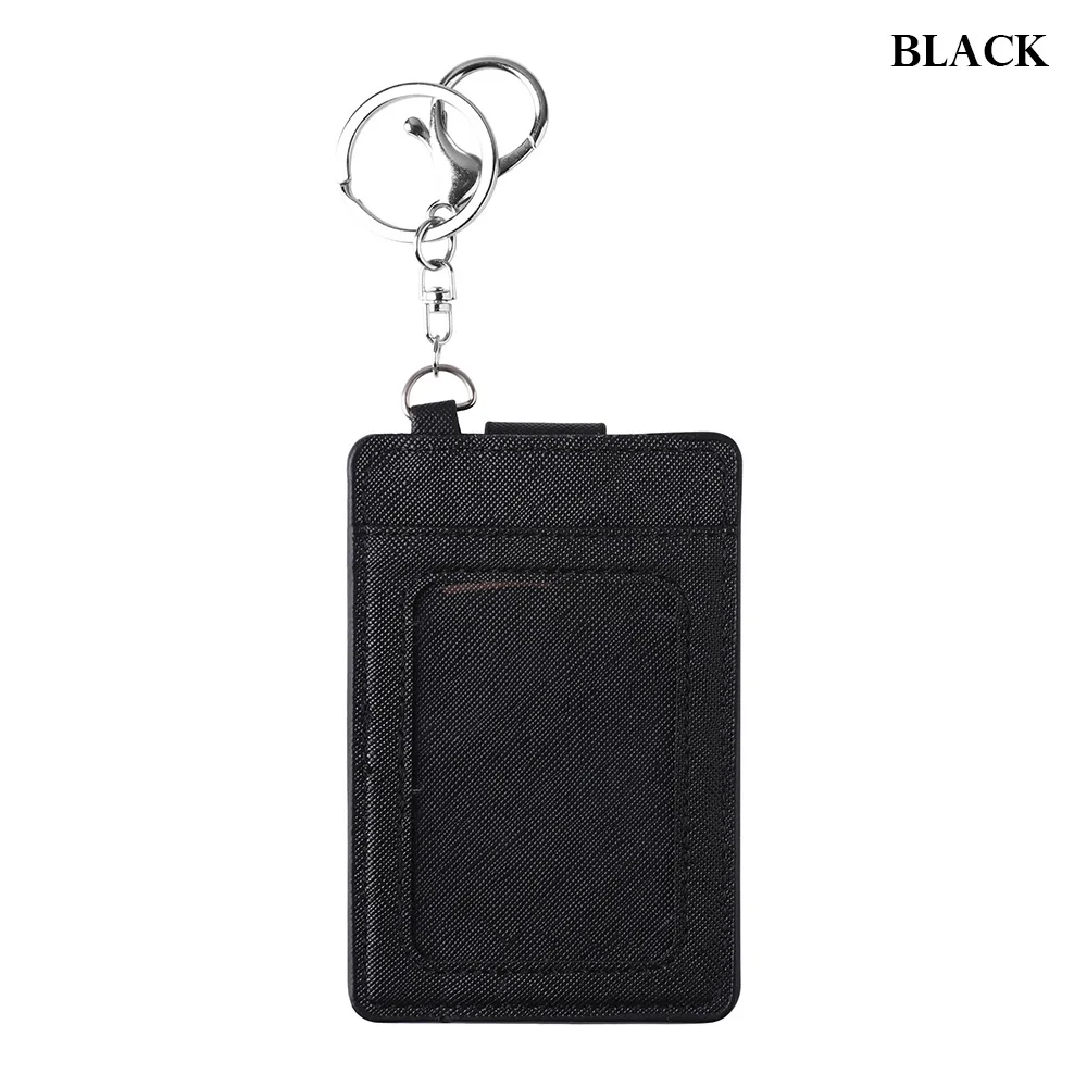 New Unisex Portable ID Card Holder Bank Bus Cards Cover Badge Case Office Work Keychain Keyring Tool Protective Shell - Цвет: Черный