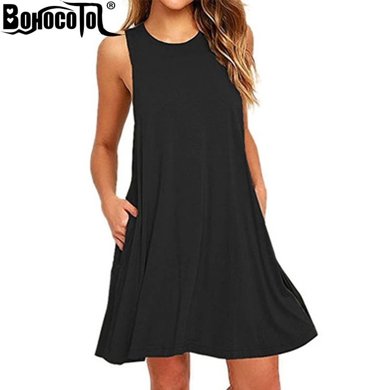 

BOHOCOTOL Cute Dress Chic Women Dress With pocket Sleeveless Summer Loose Dress 2019 New Casual Dresses Vestido de Festa