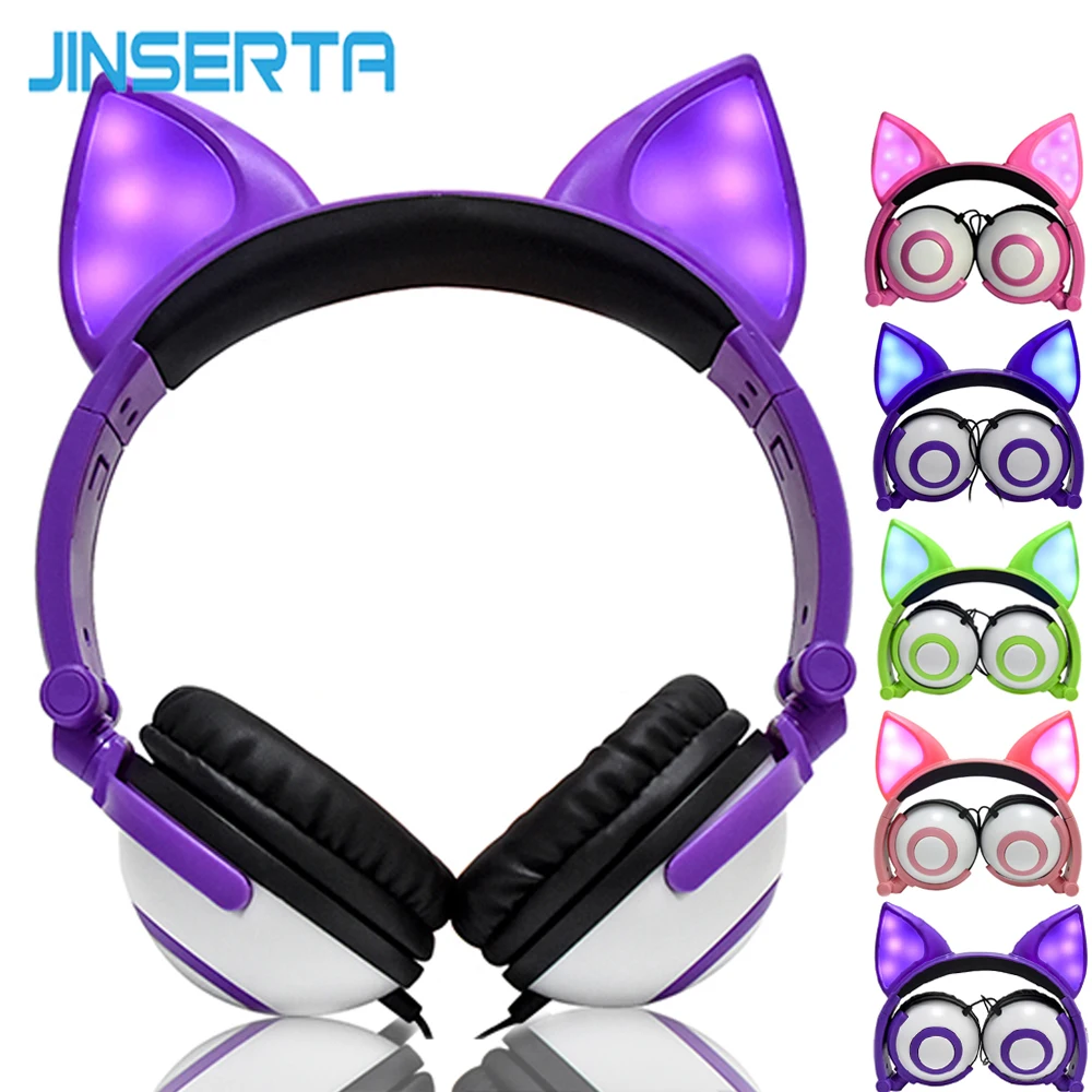 JINSERTA детские наушники Светодиодные Мигающие светящиеся Игровые Наушники для