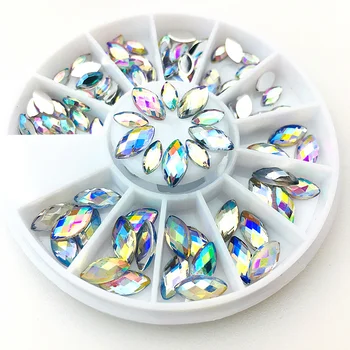 

DIY Nail Art Wheel Tips Crystal Glitter Rhinestone Multi-size Pearl 3D Nail Art Decoration white AB Color Acrylic Diamond Drill