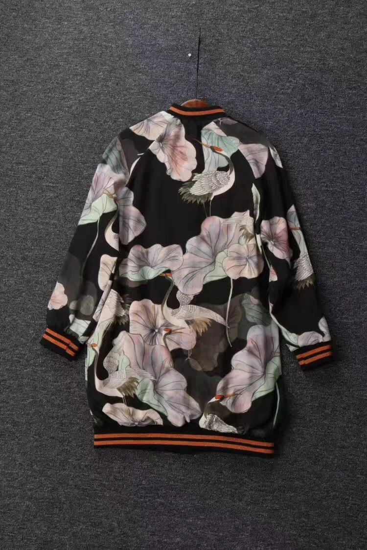 En Surdimensionné Imprimé Femme Genou longueur Rond Blouson Wishbop Poignets Manches Frontal Fixation Extensibles Col Longues Nouveau 2017 Zip 4AqEwvx