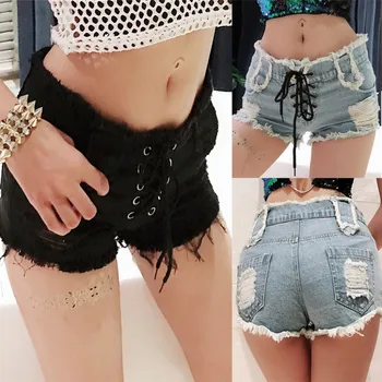 

2019 Summer Women Shorts Sexy Women New Denim Jeans High Waist Hole Bandage Pockets Mini Shorts Pants Jeans