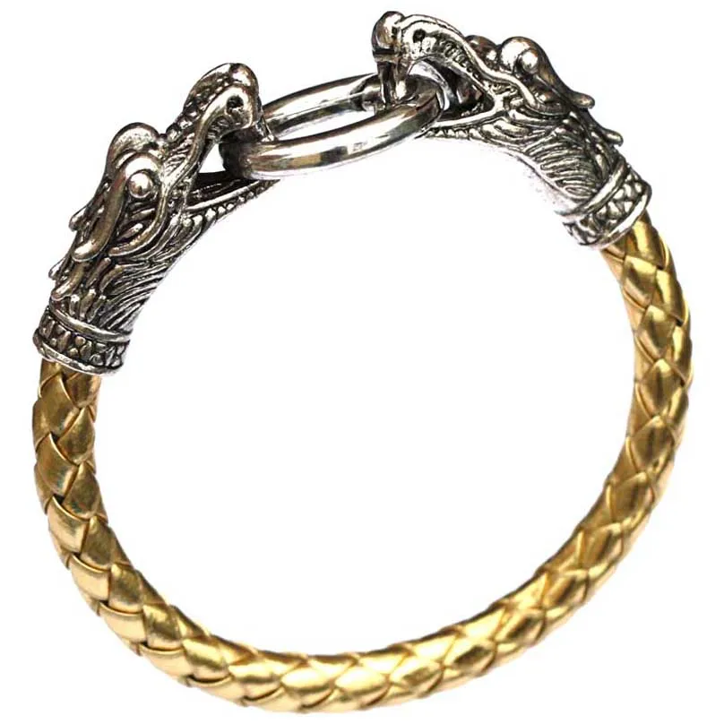 6 цветов Дракон кожаный браслет для мужчин PU браслет - Окраска металла: GOLDEN