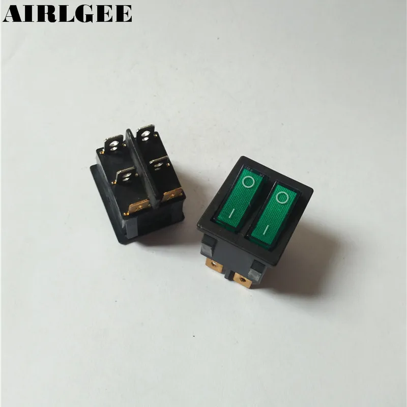 

High quality 2Pcs SPST Dual Button Green Lamp Boat Rocker Switch 6 Pins AC 250V/15A 125V 20A