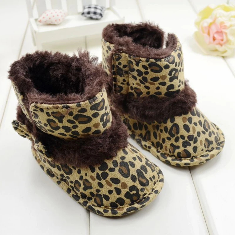 Леопардовый принт зимние теплые обувь детская обувь для девочек и мальчиков зимние пинетки Нескользящие Дети плоские кроватки обувь sx1