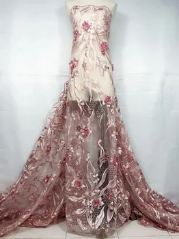 

new African 3d Lace Fabric 2019 Latest French Lace fabric Handmade Of Stones Nigerian lace fabrics For Wedding YYZ3522