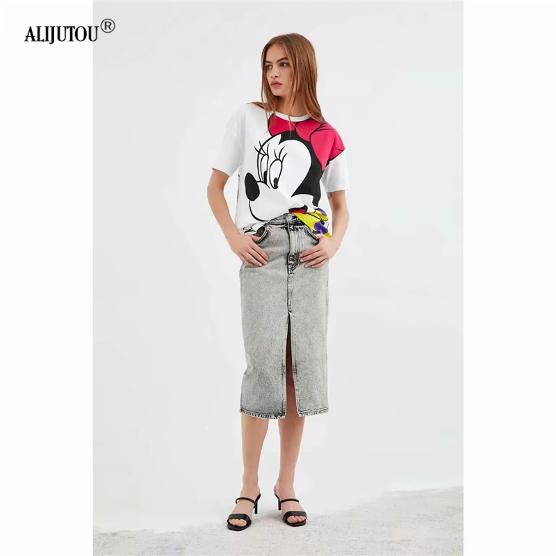 Zaraing 2019 New Cute Cartoon Mickey Mouse T Shirts For Women Elegant Harajuku Minnie T Shirt Girl Casual Tops Female Print Tees