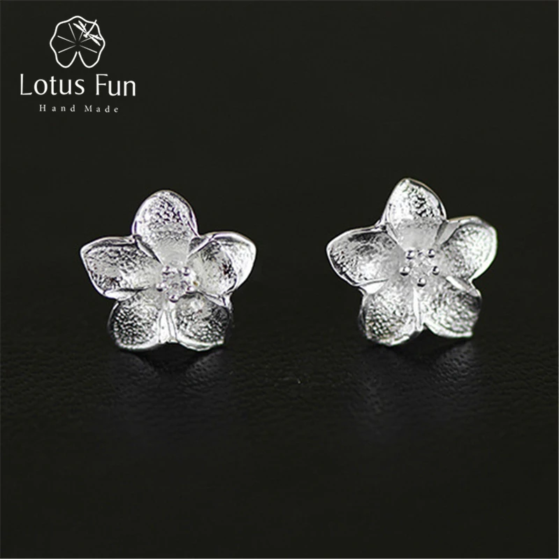 

Lotus Fun Real 925 Sterling Silver Natural Original Handmade Designer Fine Jewelry Flower Stud Earrings for Women Brincos