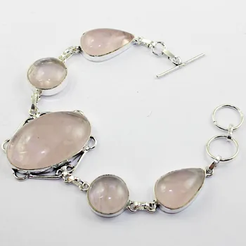 

Rose Quarts Bracelet Silver Overlay over Copper ,20.6cm, B1407