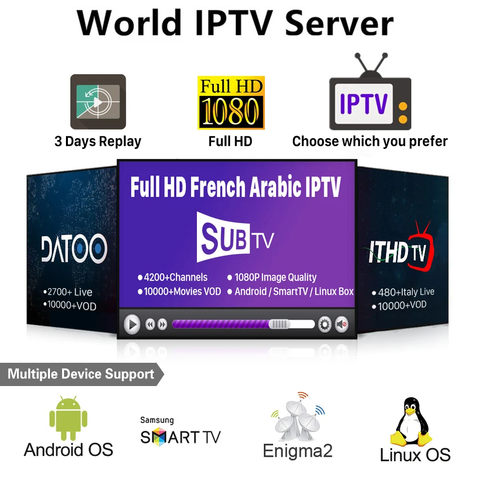 

France Italy Arabic IPTV SUBTV ITHDTV DATOO 1 year Code IPTV Subscription for Smart tv Android m3u IPTV Italy Spain Belgium