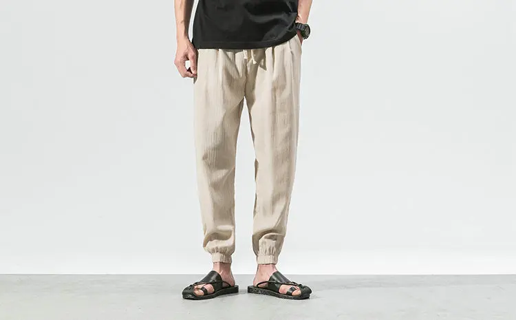 2019 новые летние льняные повседневные штаны шаровары мужские штаны для бега для мужчин фитнес мотобрюки мужской Pantalon Homme Китайская