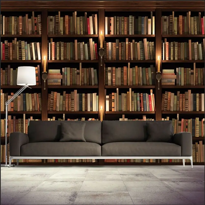

New 8D Large bookcase Mural Bookshelf 3d Wallpaper Mural 3D Wall Mural Wall paper for Study Room Sofa Background 3d Wallcovering