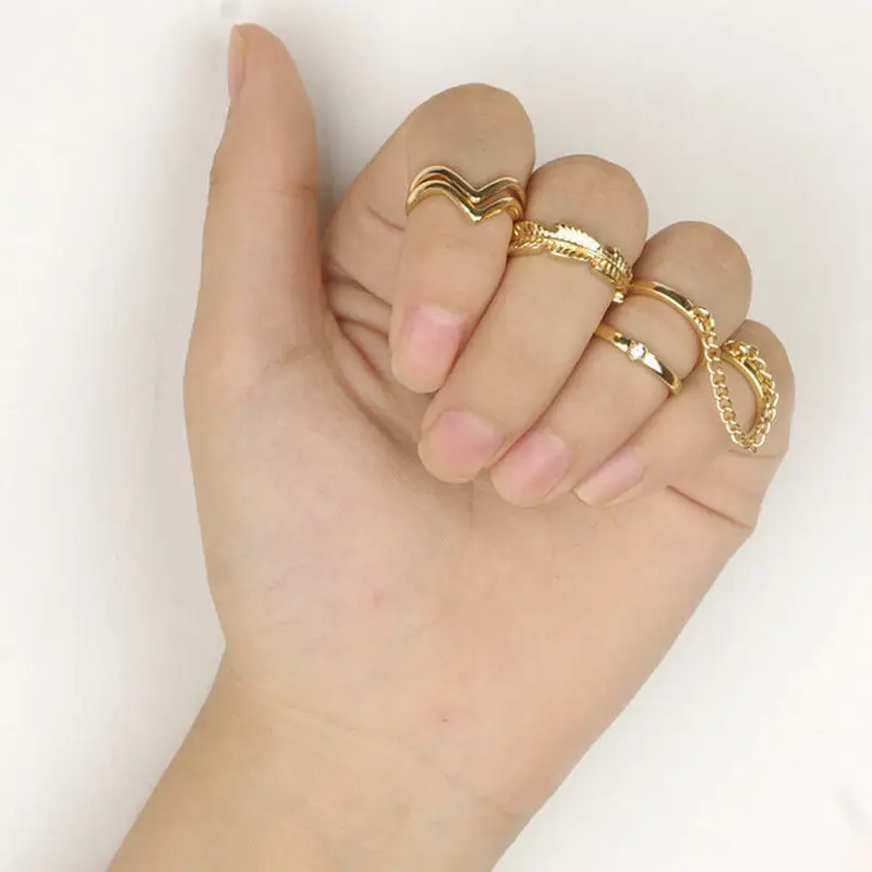 NEW 1 Set Personality Leaf Knuckle Midi Mid Finger Tip Stacking Chain Rings fine jewelryin