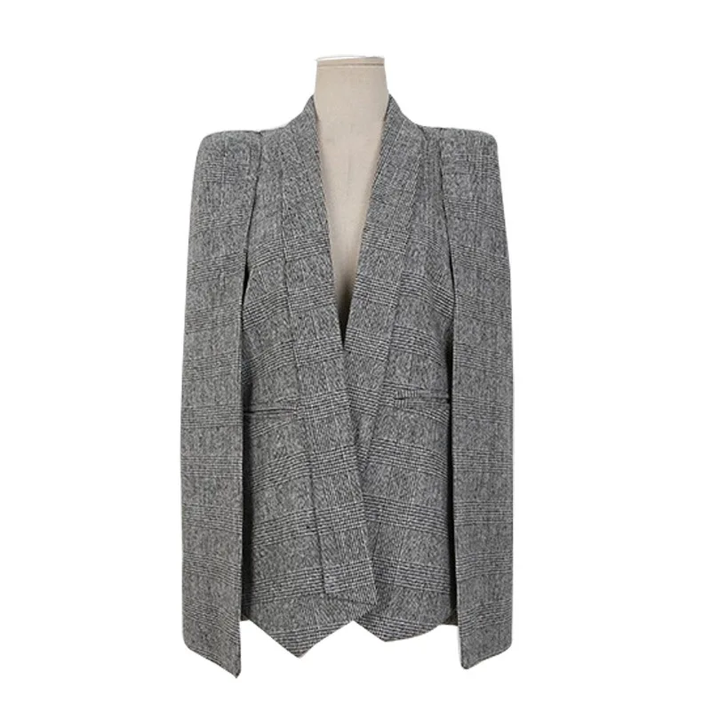 

Autumn new Korean version stitching long slim shawl cloak small suit jacket temperament ladies jacket 2019