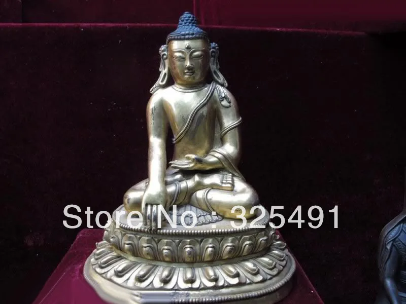 

8.5 Tibet Lhasa Buddhsim Copper Bronze 24K Gold Gilt Sakyamuni Buddha Statue z