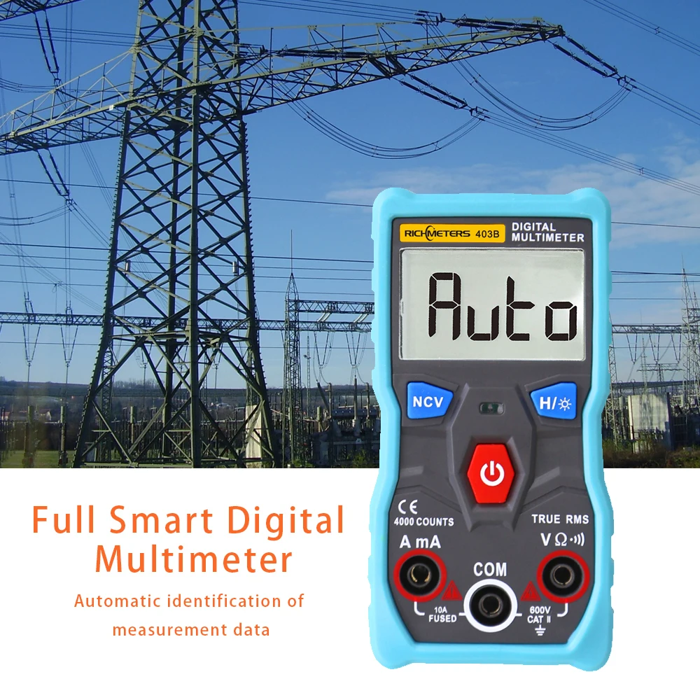 Автоматический цифровой мультиметр RICHMETERS RM403B, умный автоматический диапазон переменного/постоянного тока, напряжение, ток, Ом, портативный инструмент для тестирования с подсветкой