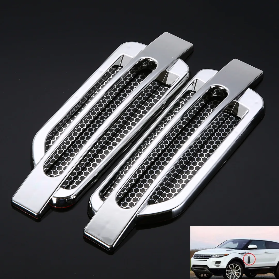 1 Pair Silver Plastic Auto Intake Grille Sticker Car Side Air Flow Vent Fender Cover For Audi BMW Car-styling