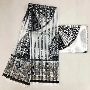 

African Style Printed Satin Silk Fabric with Organza Wax Print Lace for Dress 4yards Organza Chiffon and 2yards Silk Fabric 30