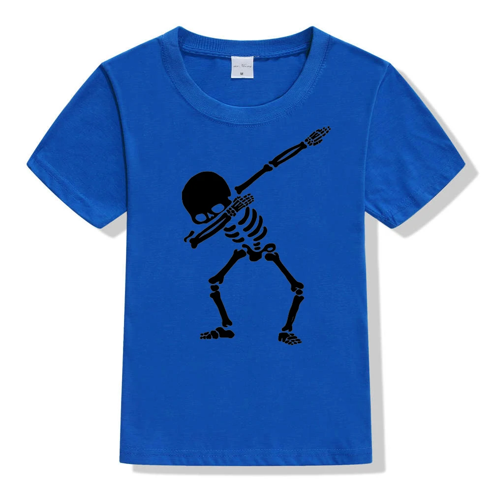 Детская футболка унисекс, летняя стильная футболка с короткими рукавами и черепом для мальчиков и девочек, Повседневные детские футболки - Цвет: 44A7-KSTBU-