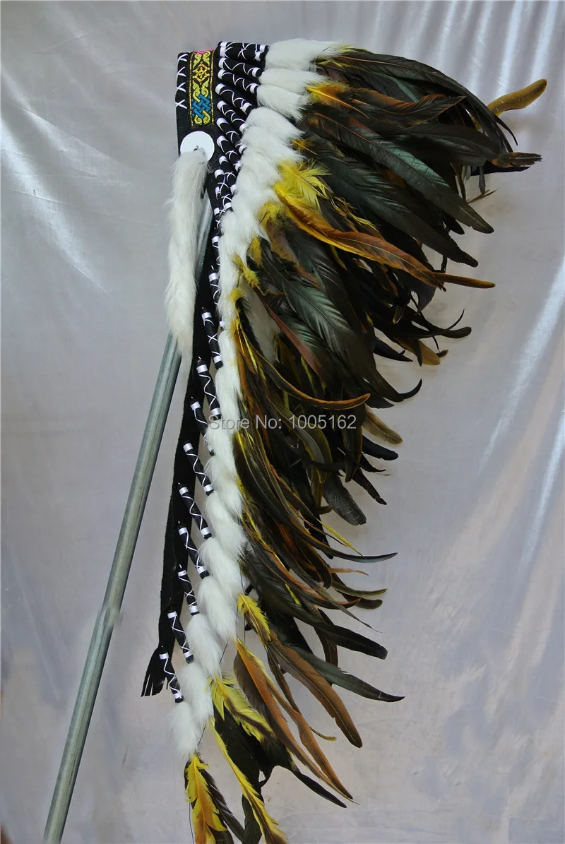 

Free Shipping Yellow and black Indian Headdress 36inch high feather headdress Fun and Original Costume war bonnet
