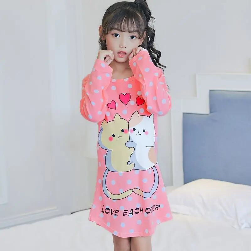 

Spring and Autumn Big girls Nightgown Pajamas kids long sleeved nightdress cute cartoon child female baby sleeping dress 2-12 T