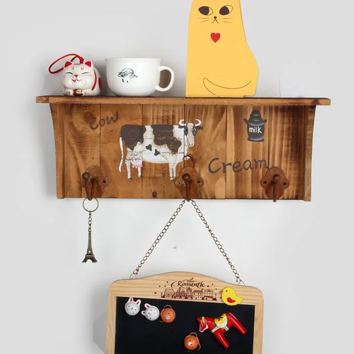 Sweet Home Wooden Wall Shelf Storage Rack Cow Home Decoration Creative Gift bedroom wooden racks hooks