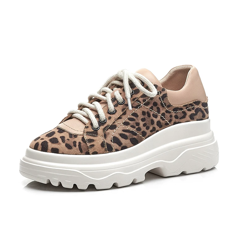DORATASIA/Новинка года; Модные леопардовые кроссовки; женские летние повседневные замшевые туфли на плоской платформе со шнуровкой; женская обувь - Цвет: apricot leopard