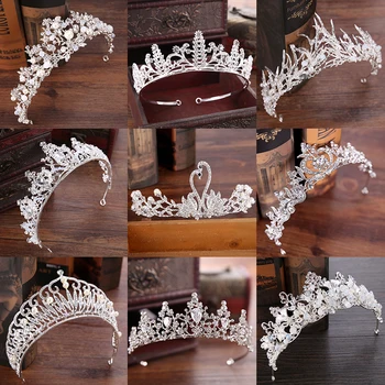 

Diverse Silver Crystal Bride Tiara Crown Fashion Pearl Queen Wedding Crown Headpiece Wedding Hair Jewelry Accessories Wholesale