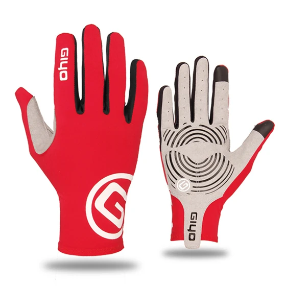 GIYO дышащие велосипедные перчатки с сенсорным экраном, противоскользящие гелевые накладки, перчатки для шоссейного велосипеда, ветрозащитные велосипедные перчатки для горного велосипеда - Цвет: Red