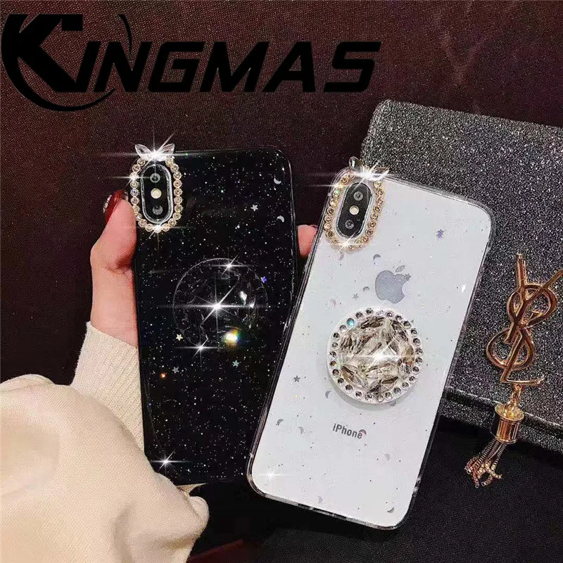 

Transparent bling Diamond Airbag bracket soft case for iphone X XS MAX XR case for iphone 6 6S plus 7 8 Anti-knock phone case