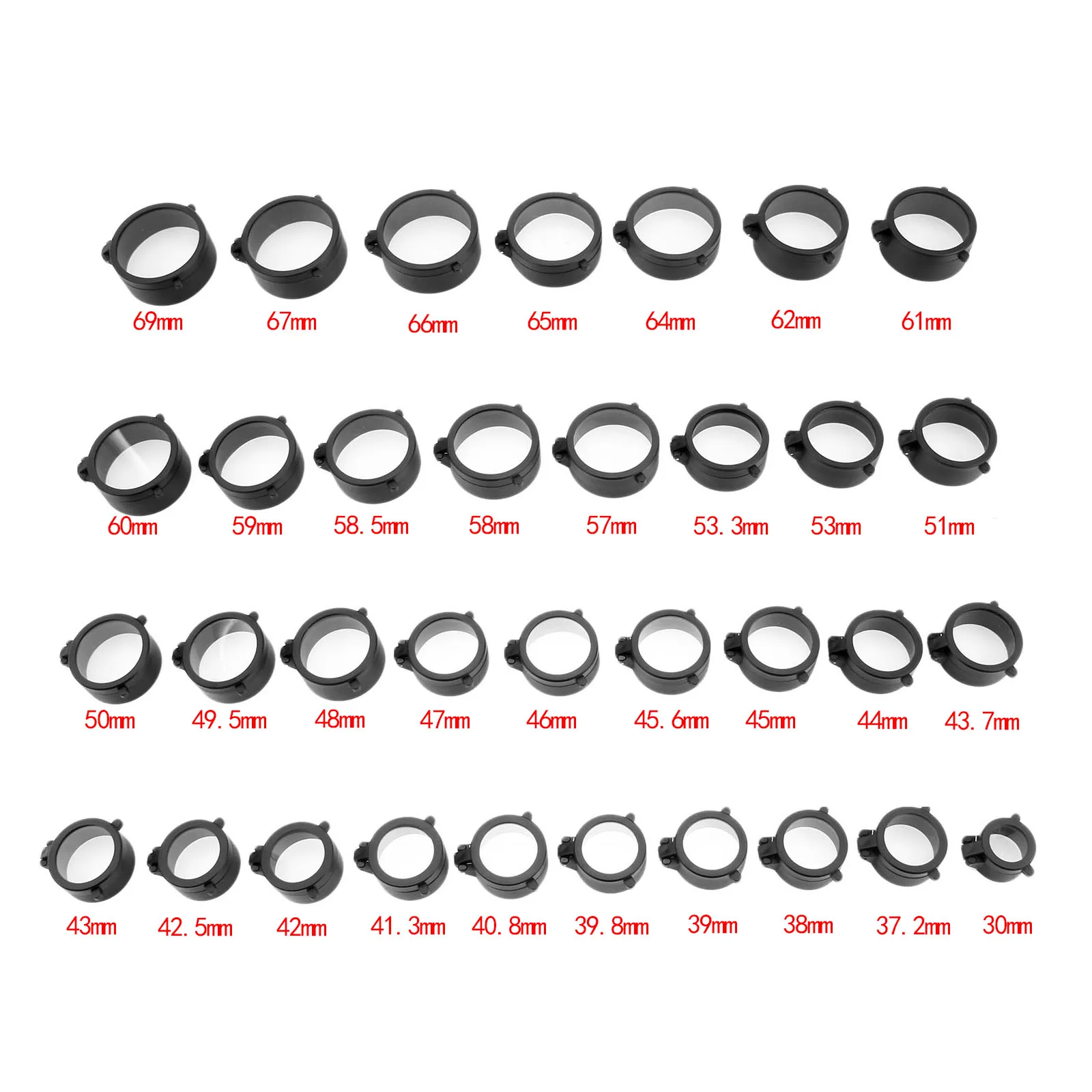 

30mm-59mm Rifle Scope Quick Flip Spring Up Open Gun Lens Cover Transparent Eye Protect Objective Cap For Hunting Caliber 26 Size