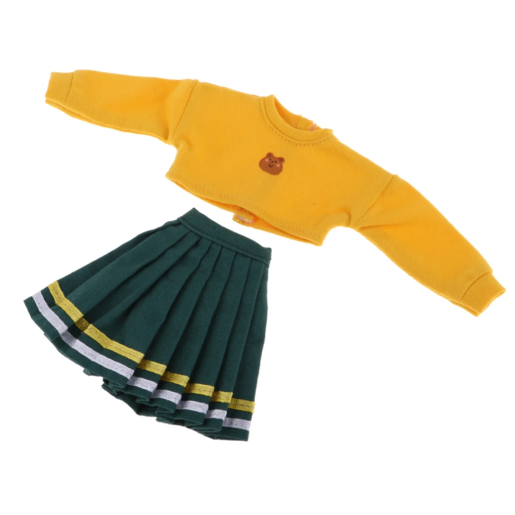 Желтый + зеленый топ и плиссированная юбка набор для кукла 1/6 аксессуары для кукол