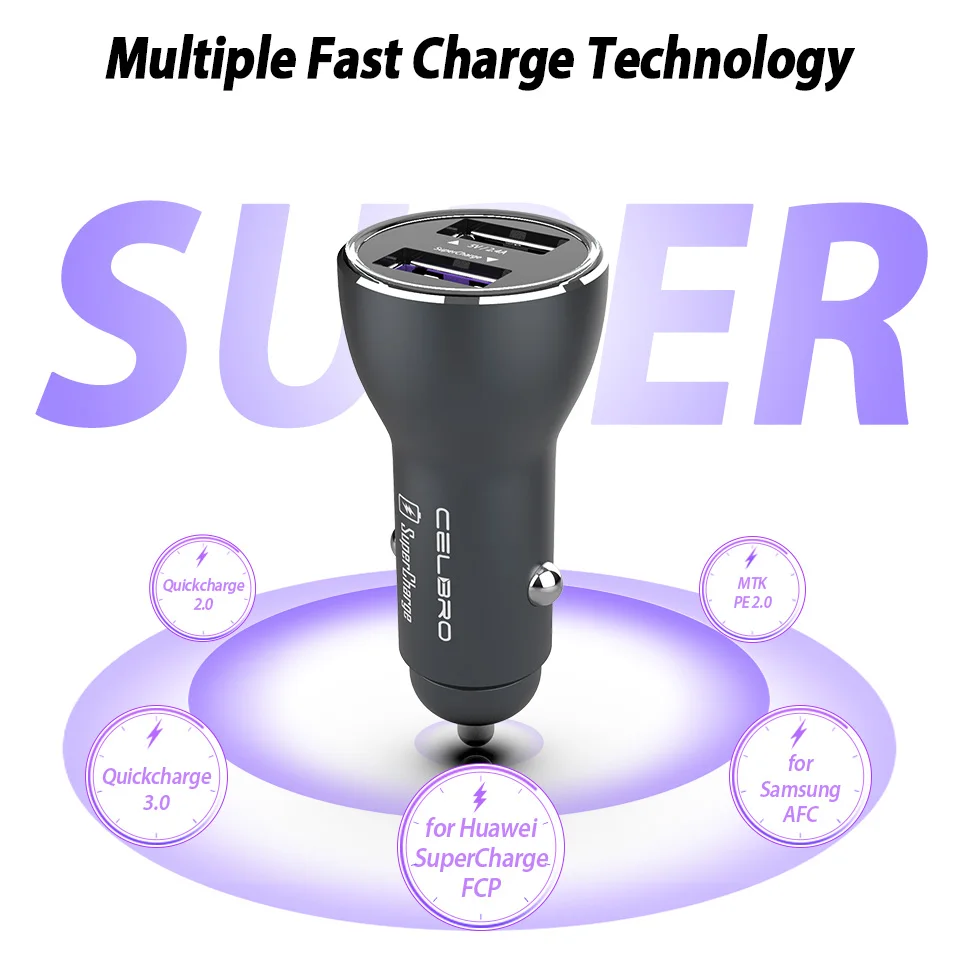 Металлический Supercharge зарядных порта USB для автомобиля Зарядное устройство Quick Charge 3,0 Dual USB адаптер для быстрого автомобильного телефона Зарядное устройство 3 Порты и разъёмы автомобиля-Зарядное устройство для huawei Коврики 30 20 Pro