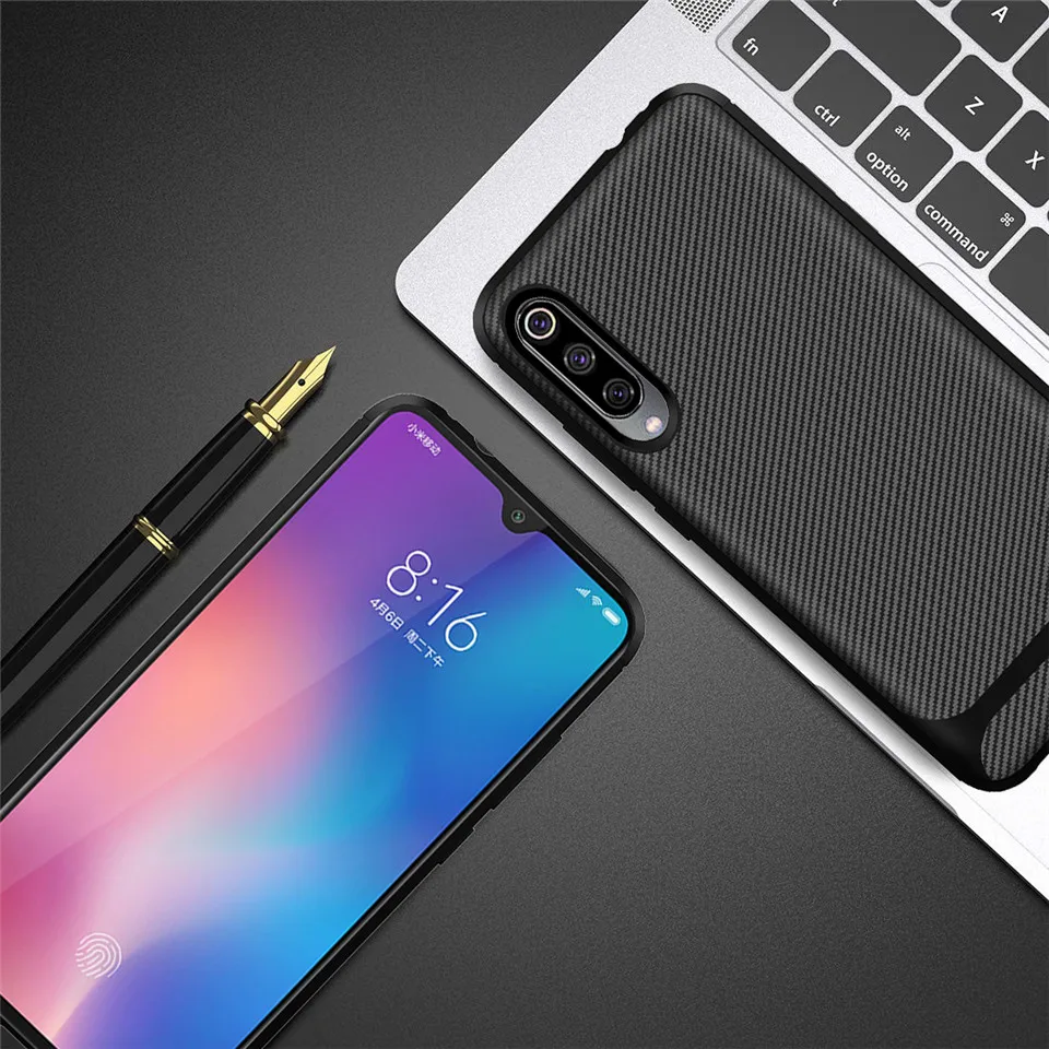 Чехол для Xiaomi Mi A3 мягкий силиконовый ударопрочный чехол из углеродного волокна