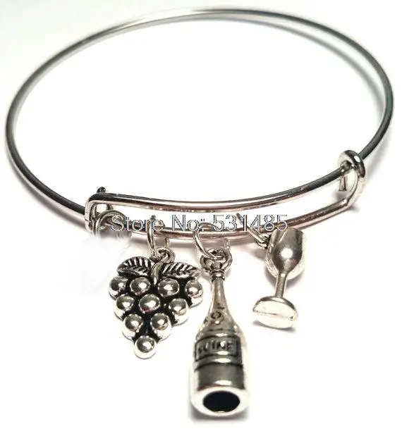 12pcslotWineBangleBraceletAdjustableBangleBraceletWineCharmBraceletJewelryWineGlass