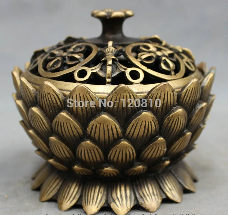

Tibet Bronze Buddhist Vajra Talismans Statue Lotus Flower Incense Burner Censer