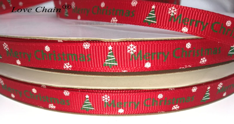 (2 м/лот) 3/8 ''(10 мм) белый зеленый красный случайный 1 Печать Grosgrain атласные ленты